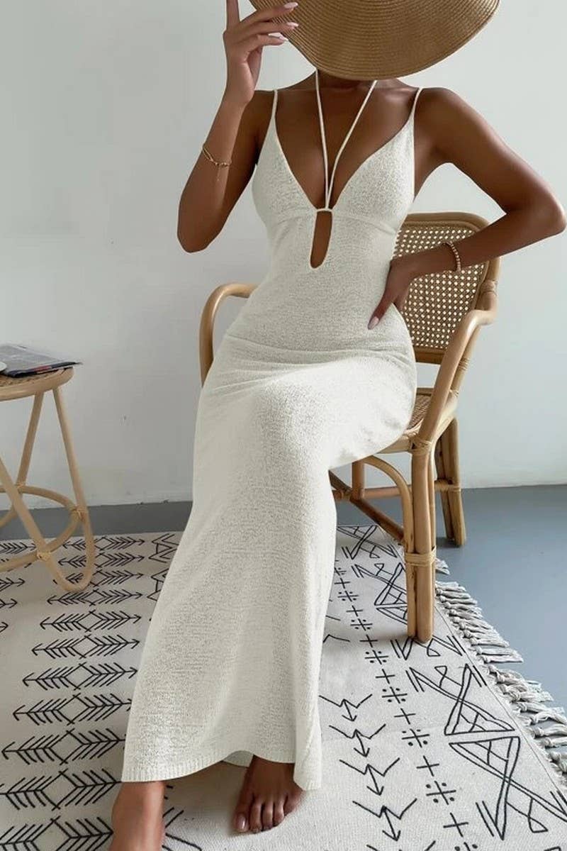 CWDMD5275_PURE SEXY HOLLOW HALTER NECK LONG DRESS