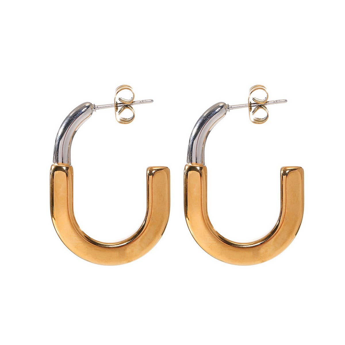 18K Gold Two-Tone Stainless Steel Earrings_CWMM8897