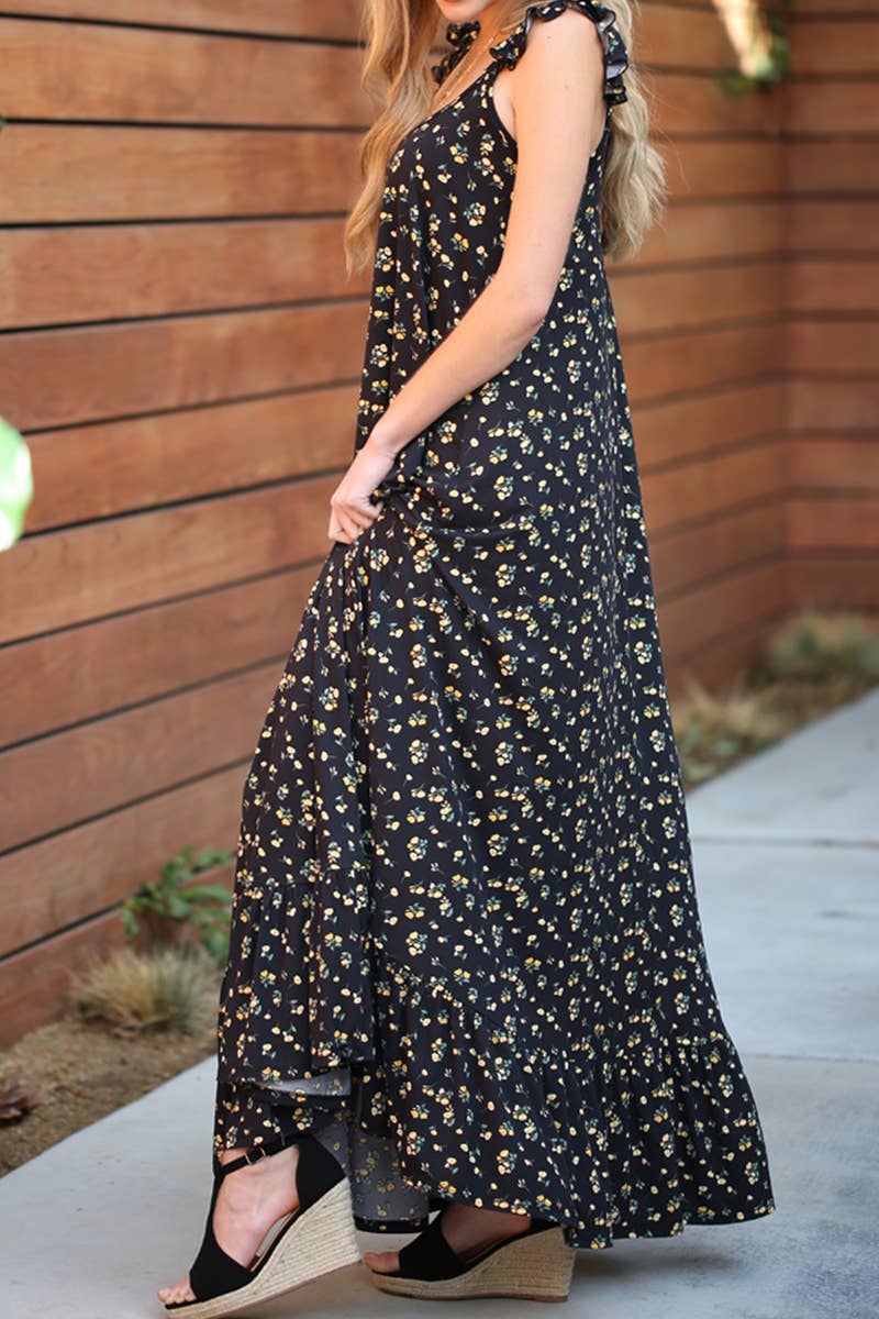 CWDMD542_MAXI RUFFLE DETAILED SLEEVELESS DRESS