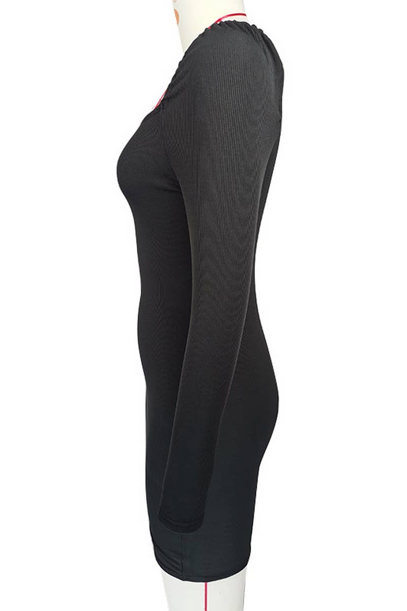 CWDSD7464_LONG SLEEVE SQUARE NECK PUFF SLEEVE SLIM DRESS