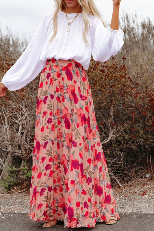 CWBLS0543_SPRING AND SUMMER ELEGANT PRINTED LOOSE SKIRT