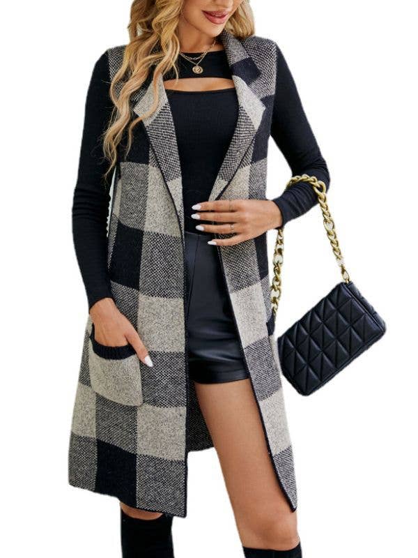 KNIT SLEEVELESS VEST SWEATER LONG WAISTCOAT