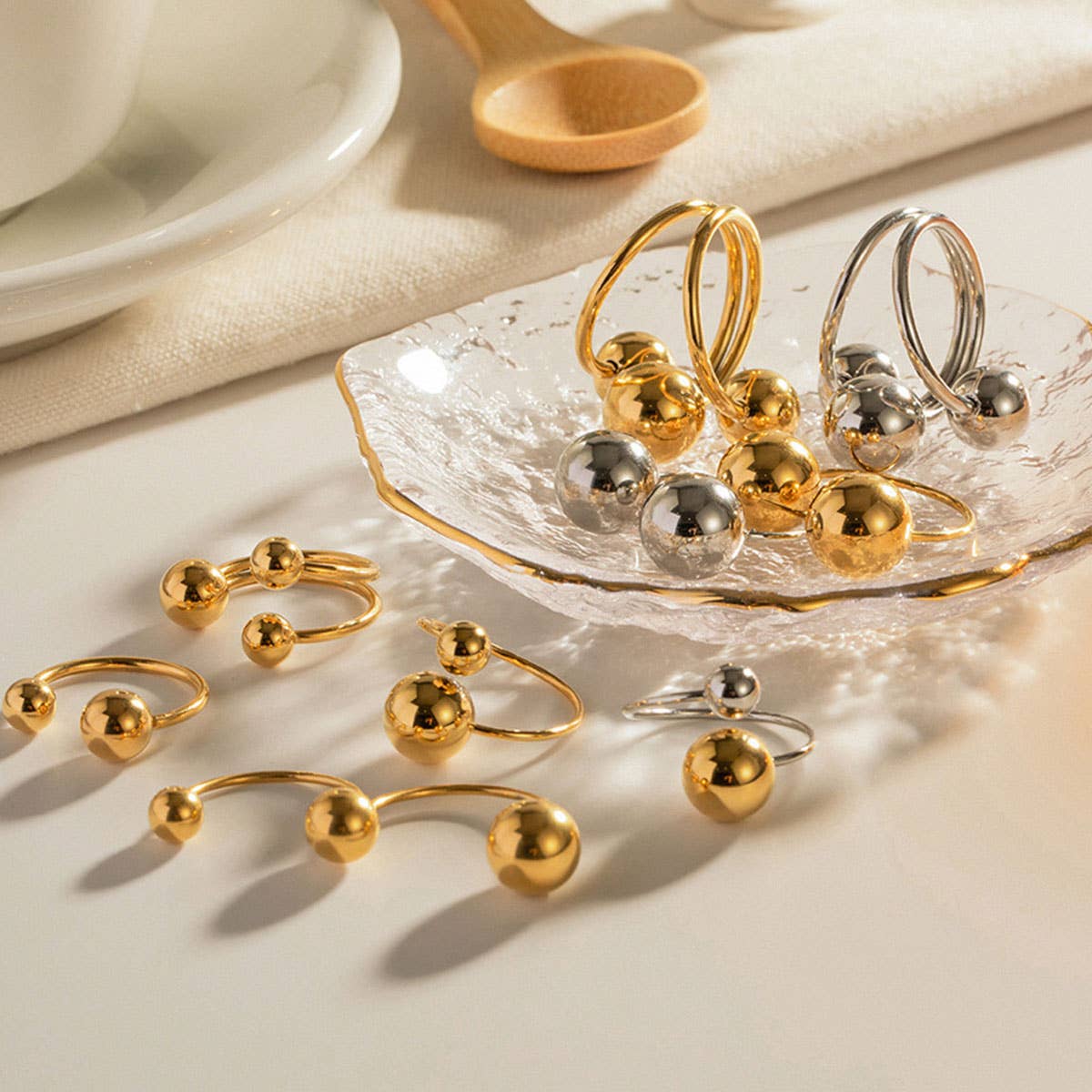 18K GOLD PLATE STAINLESS STEEL BALL RINGS_CWAJE0623