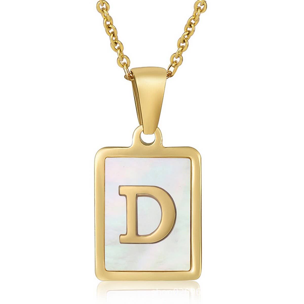CWAJE1917_Square Stainless Steel White Shell Letter Necklace