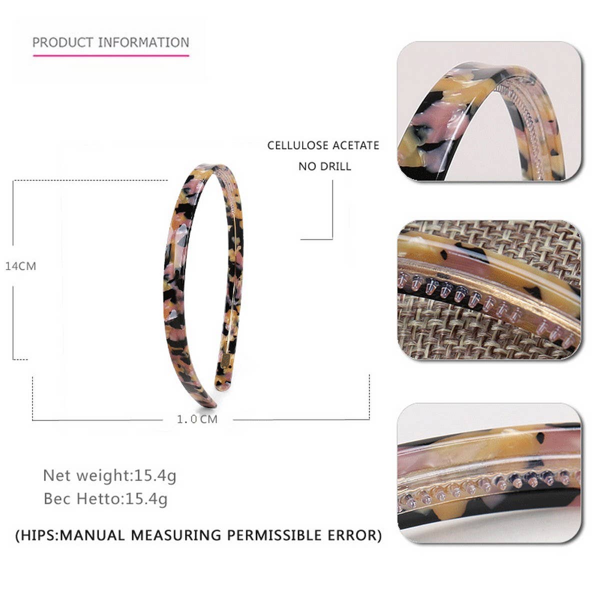 SIMPLE 1CM NARROW ACETATE HAIRBAND HAIRPIN