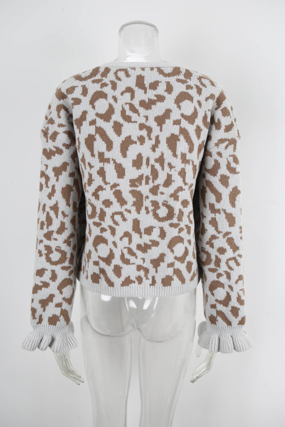 Leopard loose long-sleeved lace-up cardigan