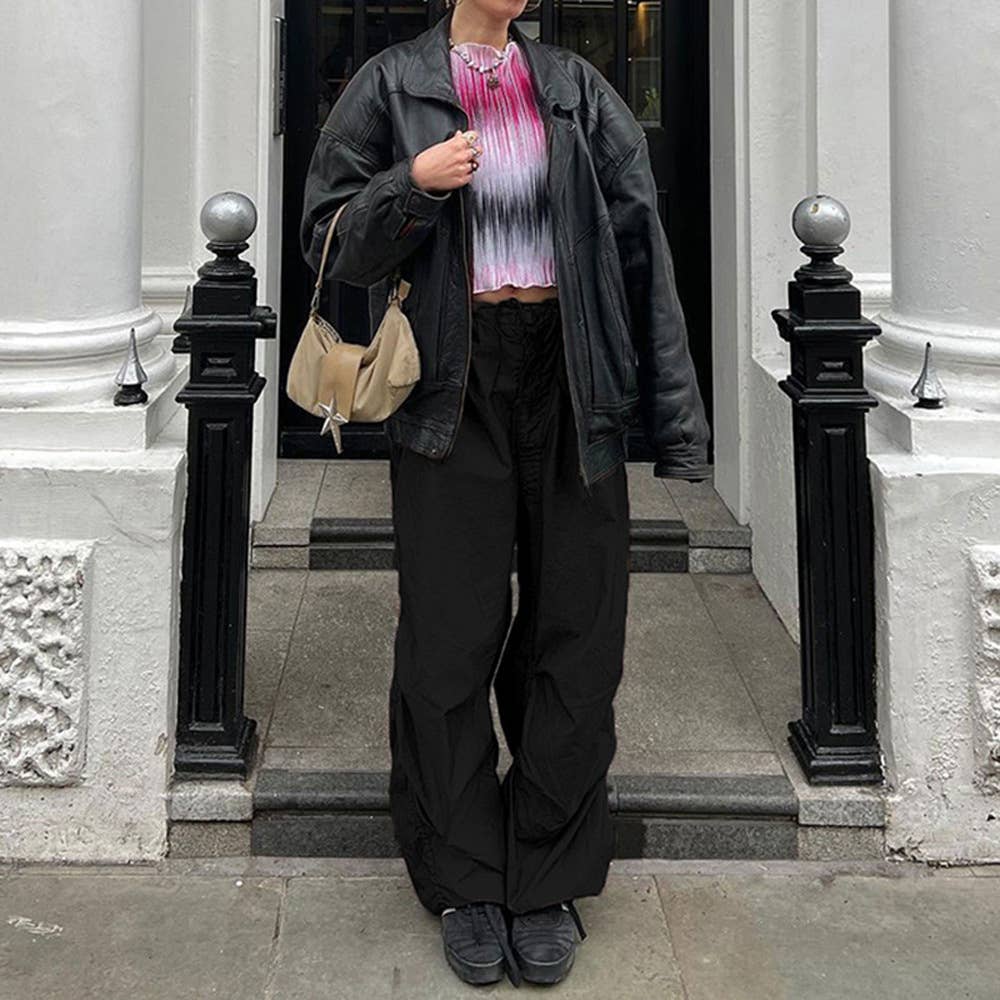 Fashion loose,low-waisted, wide-leg cargo pants