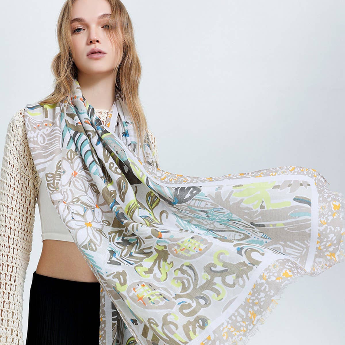 UV Protection Silk Scarf - Floral Beach Shawl