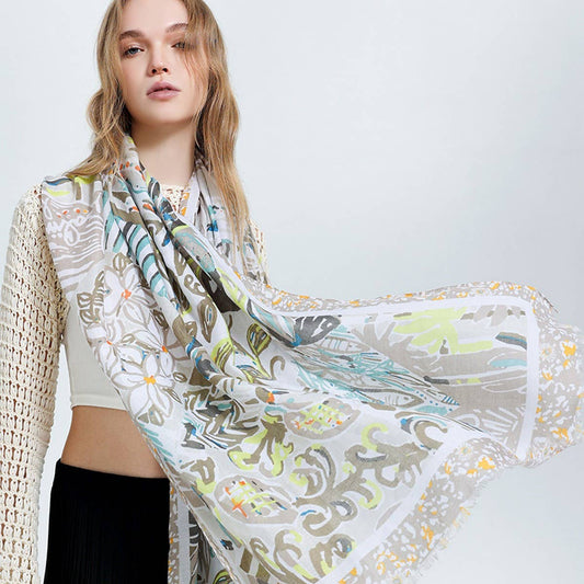 UV Protection Silk Scarf - Floral Beach Shawl