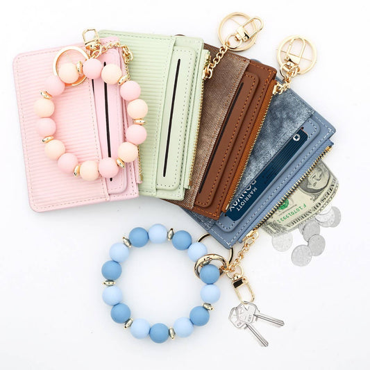 Minimalist PU Wallet with Bead Bracelet & Keychain_CWAB4957