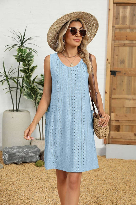 CWDSD8714_SLEEVELESS CREWNECK POCKET TANK DRESS