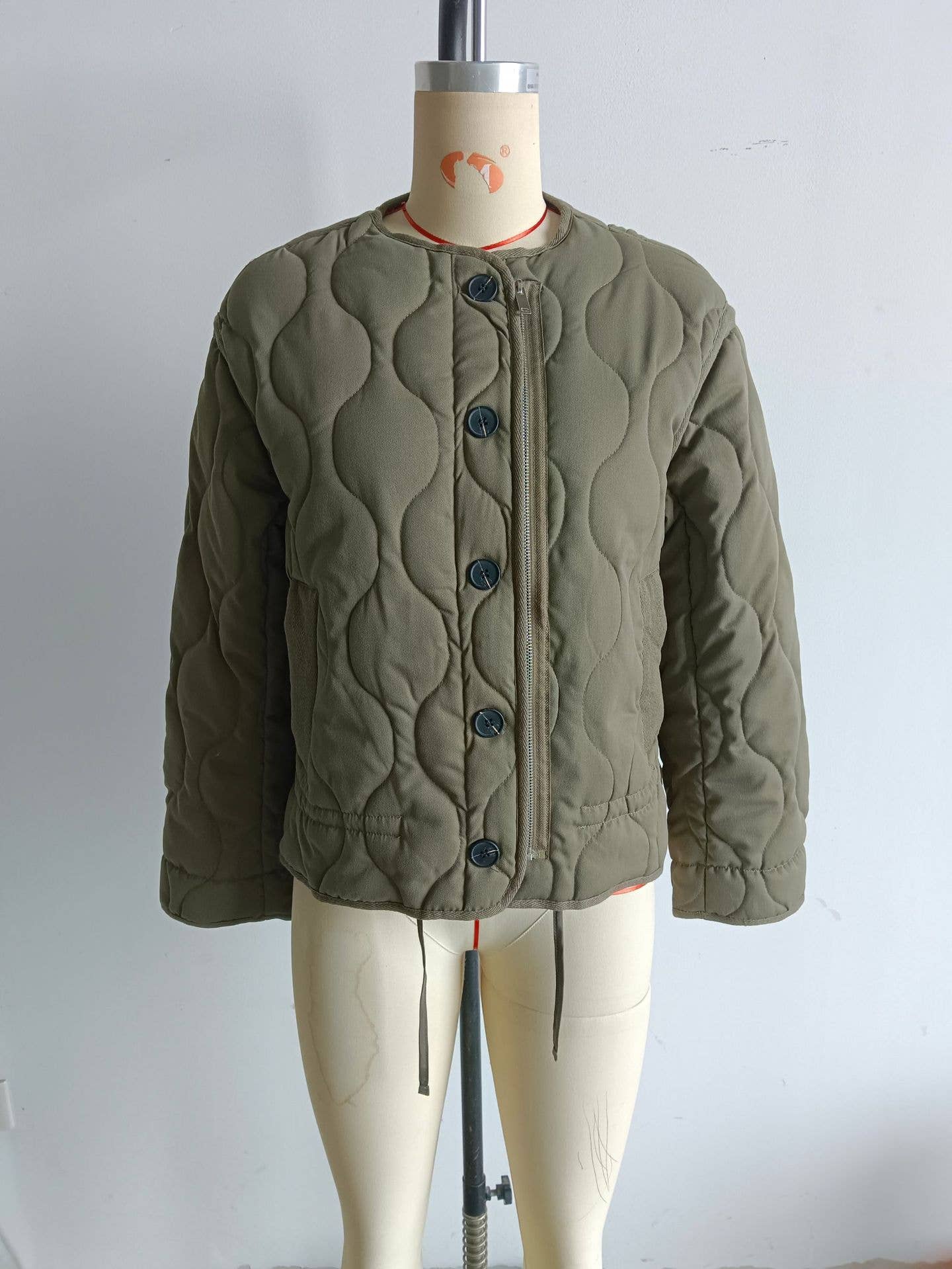 Round-neck, long-sleeved, loose cotton jacket