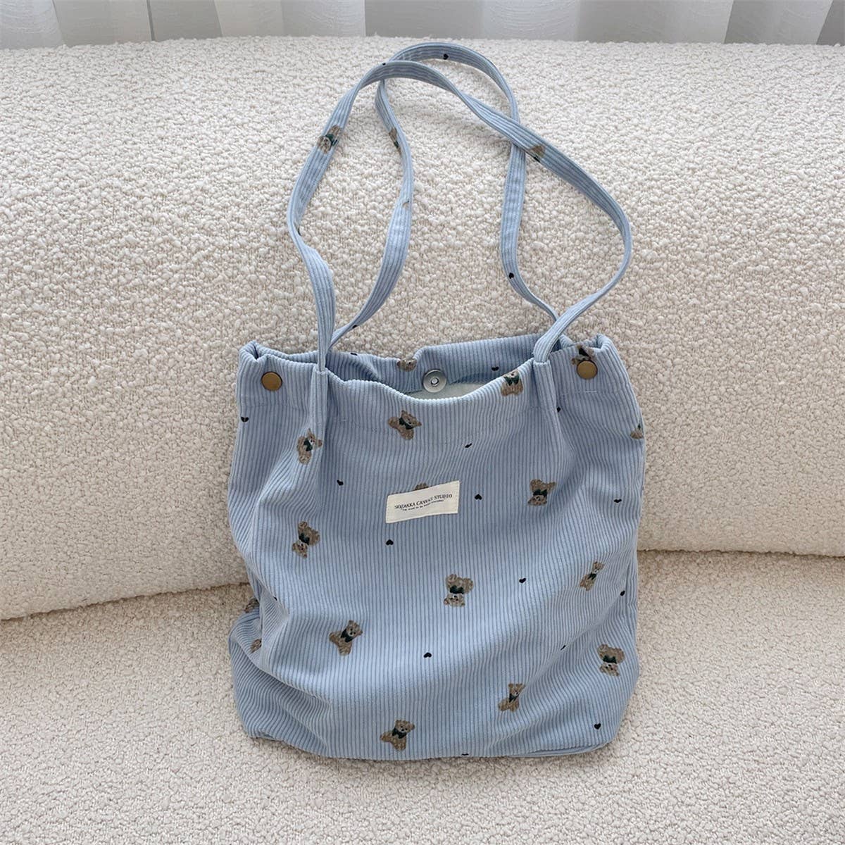 CWAB3901_CORDUROY BEAR PRINT SINGLE SHOULDER UNDERARM BAG