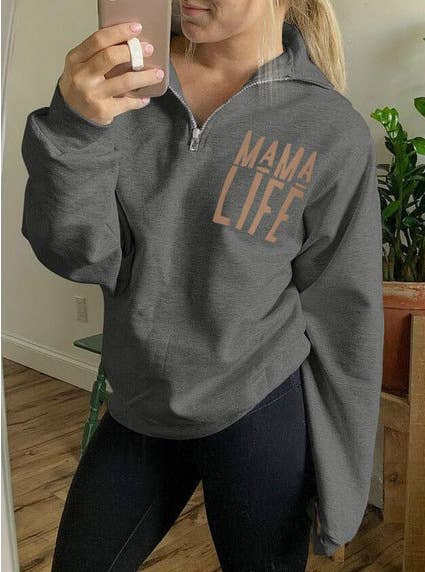 STYLISH MONOGRAM PRINT HALF-ZIP PULLOVER HOODIE
