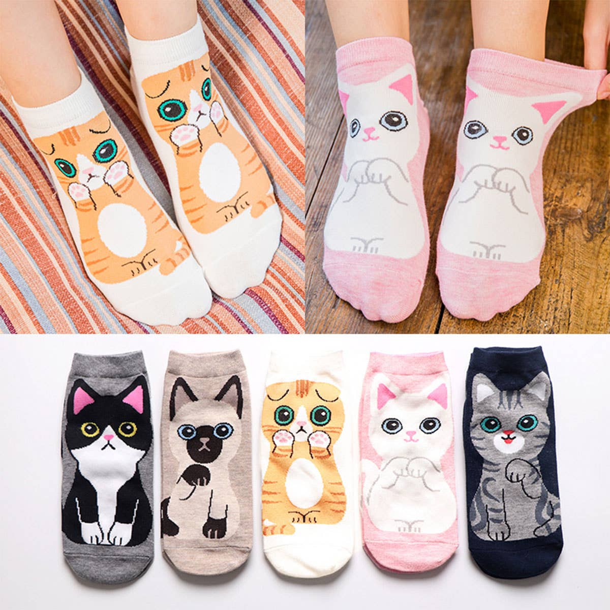 CUTE CAT PATTERN ANKLE SOCKS