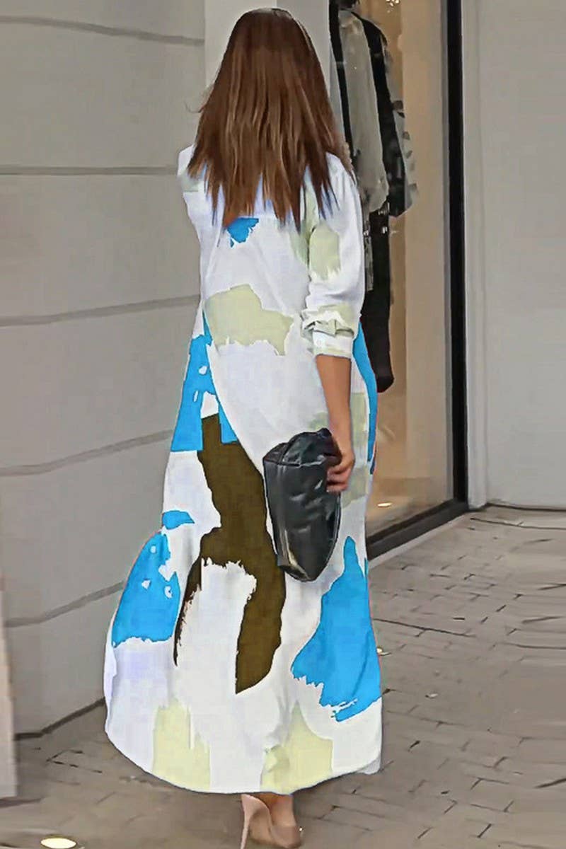 WOMEN COLLARED MARBLE PRINT COZY SHIRTS DRESS_CWDMD0719