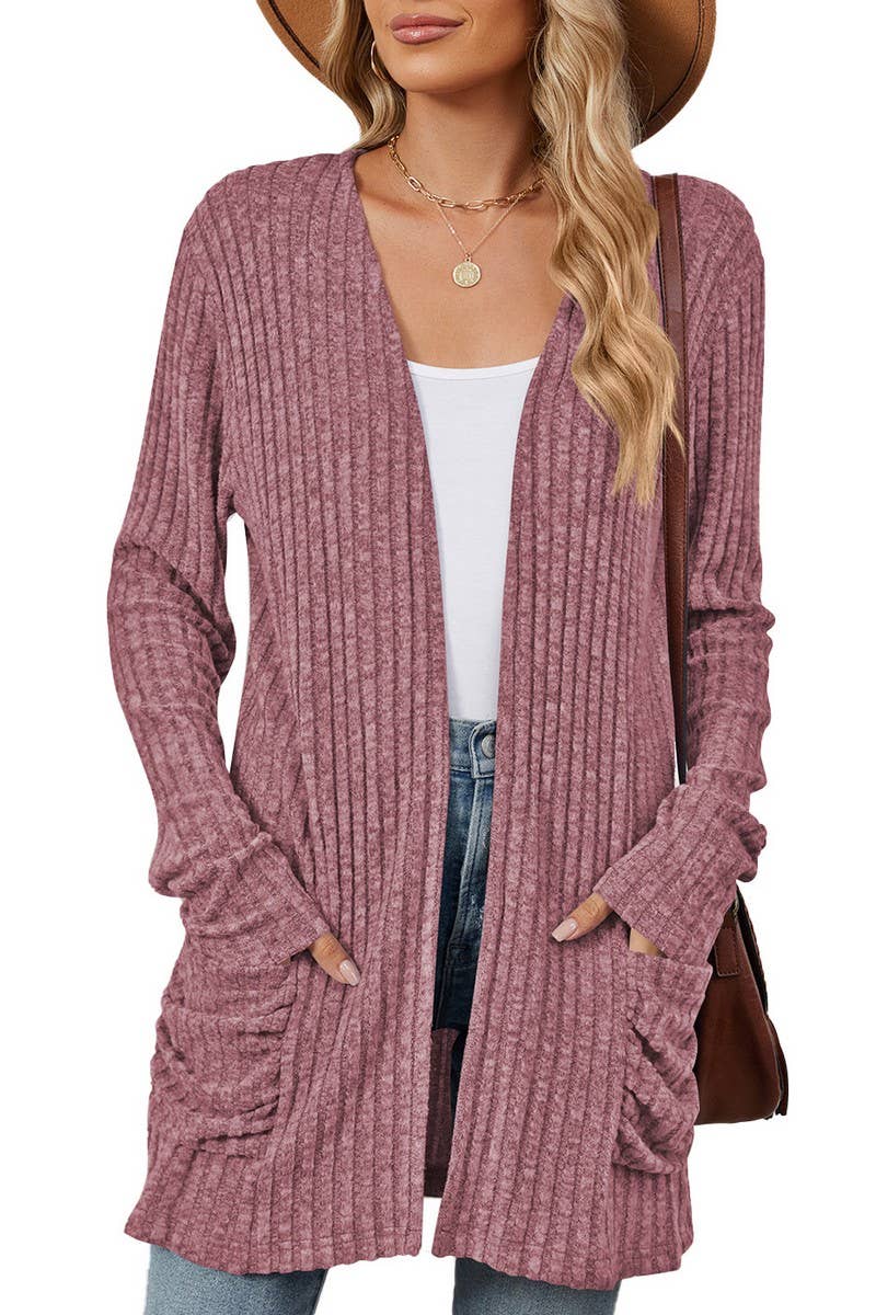 CWOCAL1881_SOLID COLOR POCKET LONG SLEEVE KNIT CARDIGAN