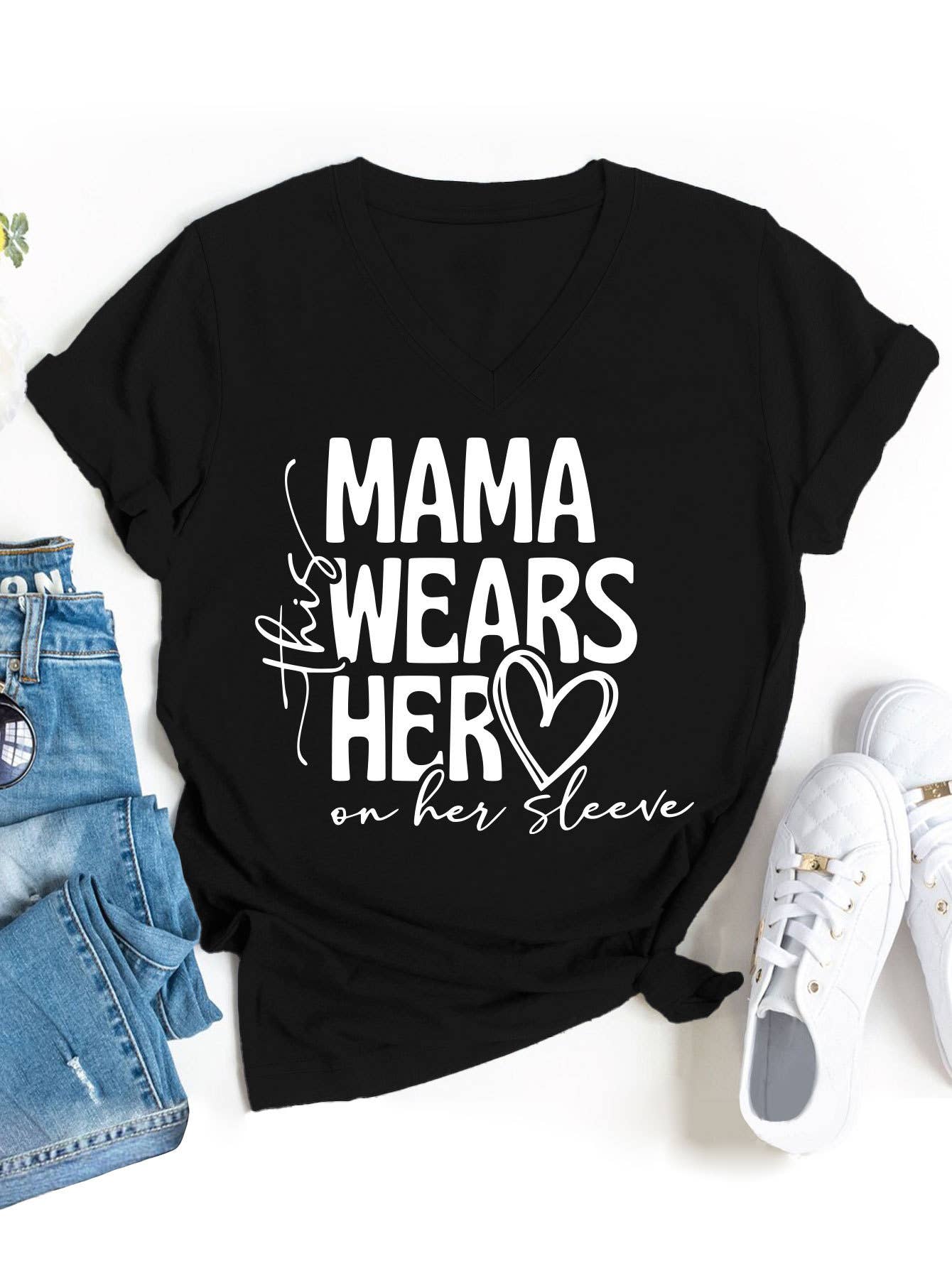 Simple Mother's Day V-neck blouse_CWTBLS0554