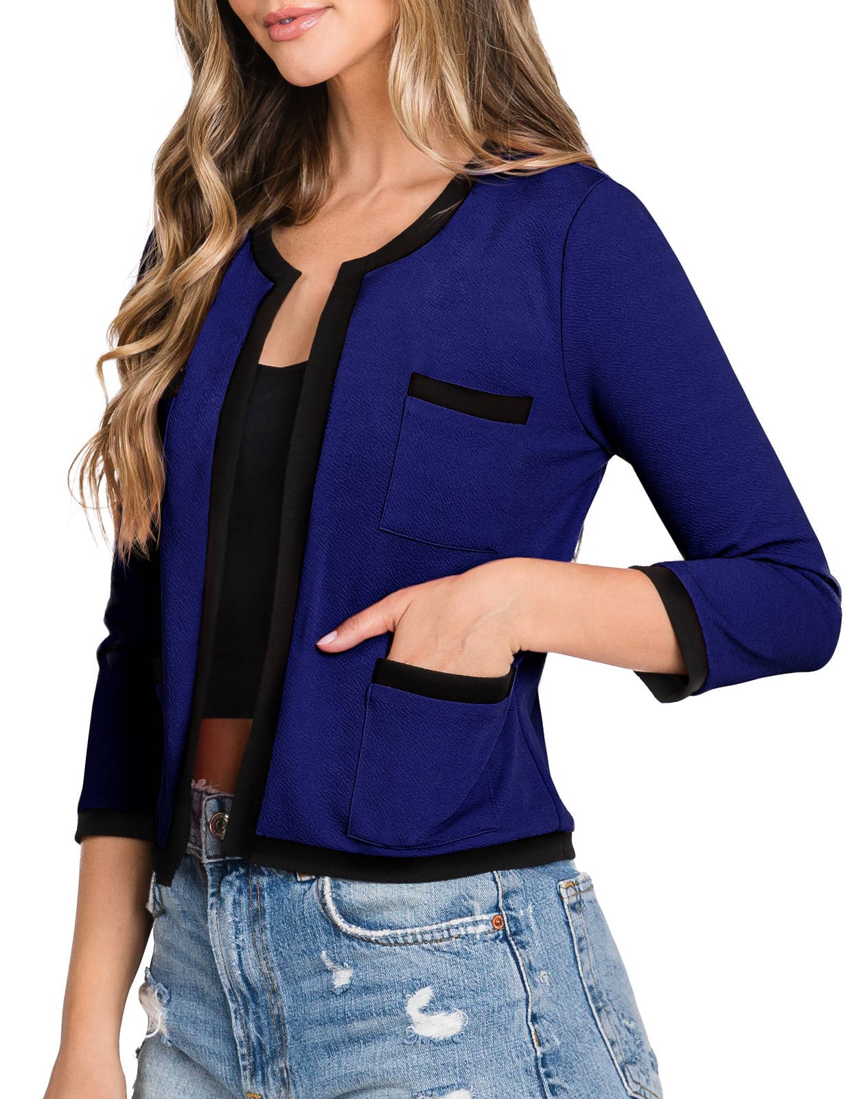 CWOBL103_3/4 Sleeve Bolero Open Front Cardigan