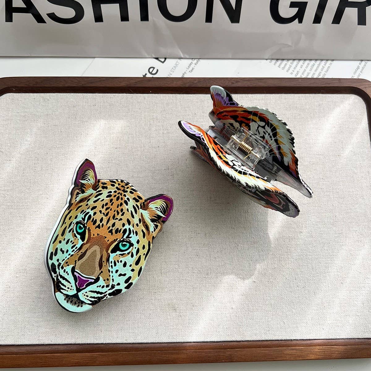 Tiger & Leopard Hair Claw?Wild Animal Acetate Clip