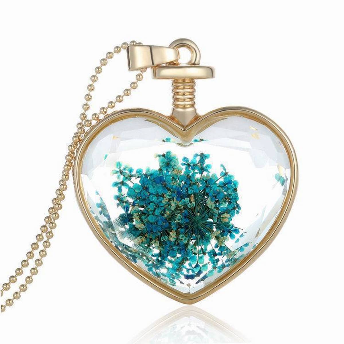 HEART CRYSTAL PLANT DRIED FLOWER NECKLACE