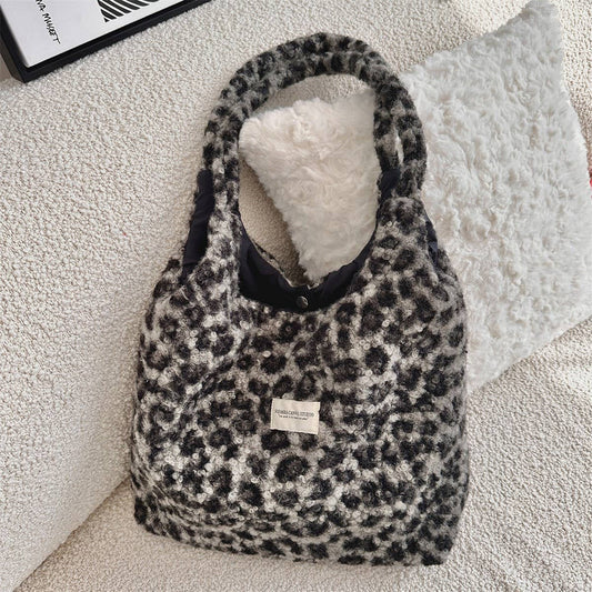 CWAB3900_PLUSH LARGE CAPACITY LEOPARD PRINT SHOULDER BAG