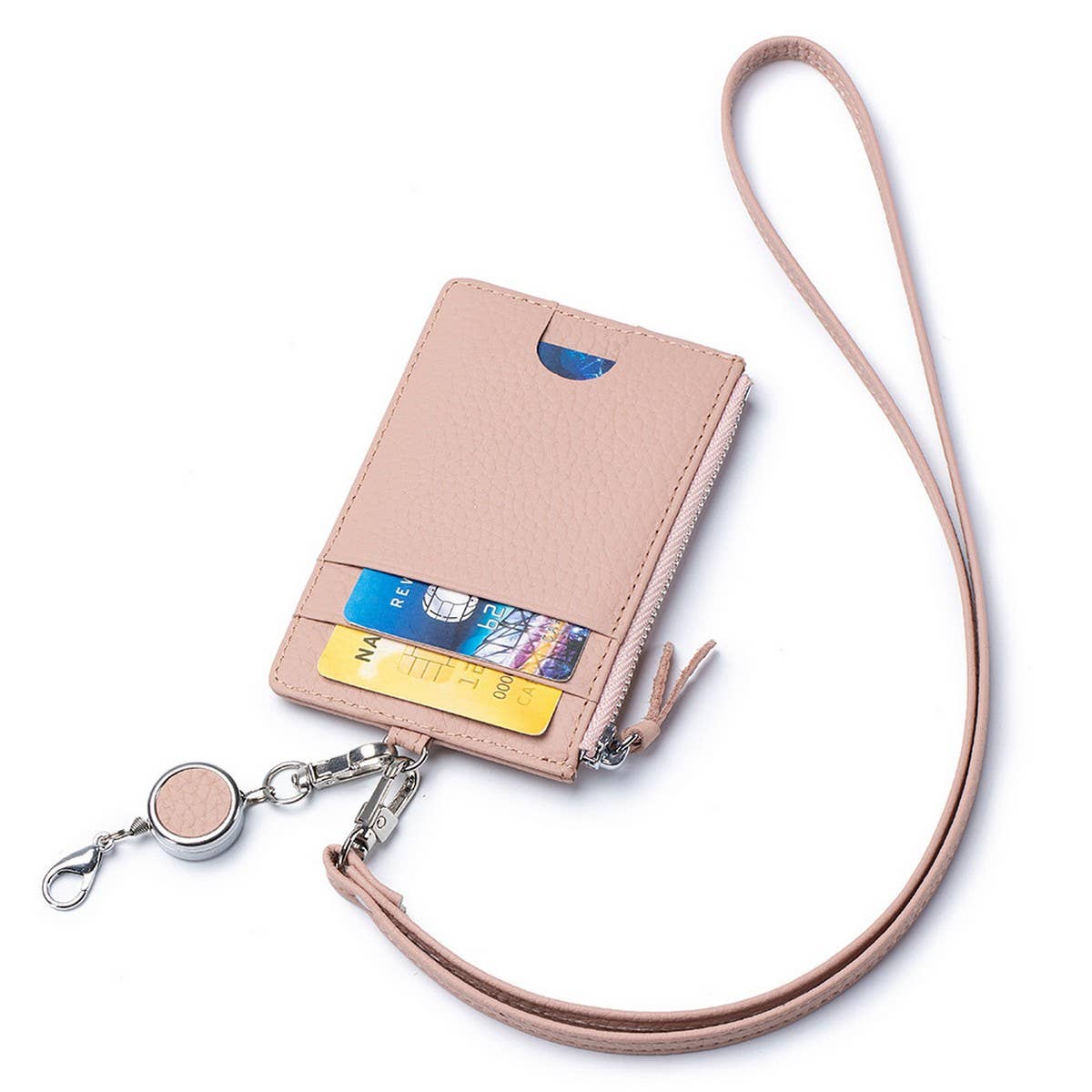 GENUINE LEATHER CARD HOLDER WITH ZIP-LOCK LANYARD_CWAB3828