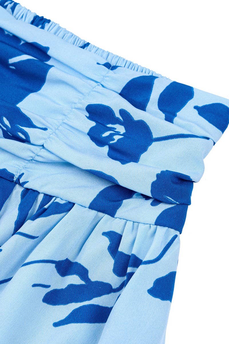 CWBMS0432_FLORAL RUCHED CASUAL SUMMER MIDI SKIRT