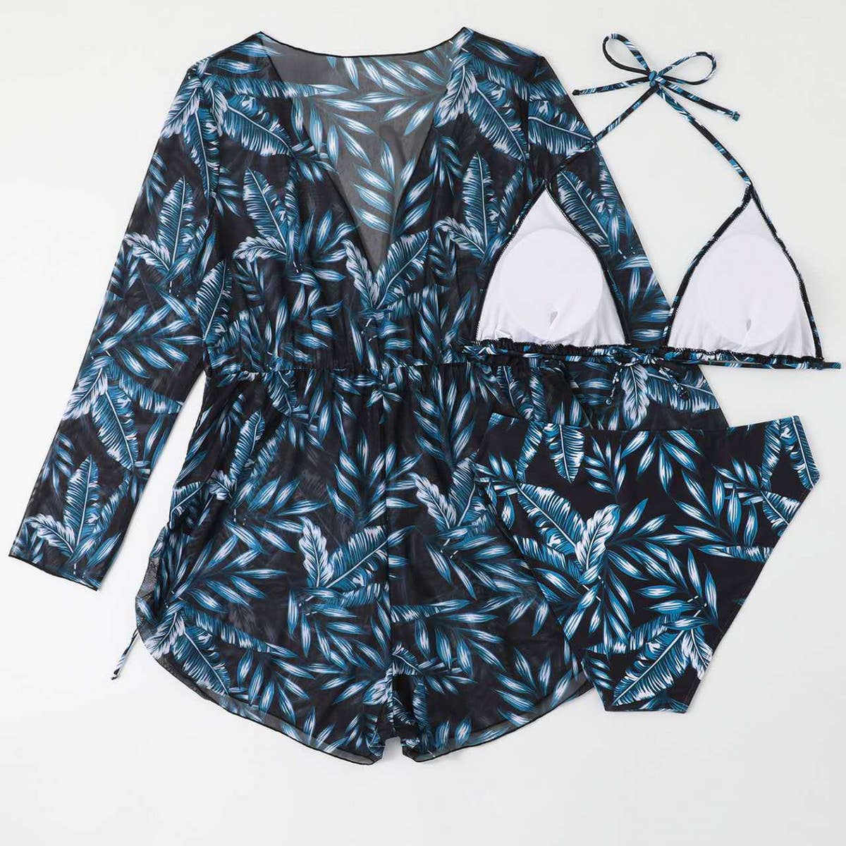 LEAVES SEXY PLUS SIZE SPLIT BIKINI SWIMSUIT_CWMW0223