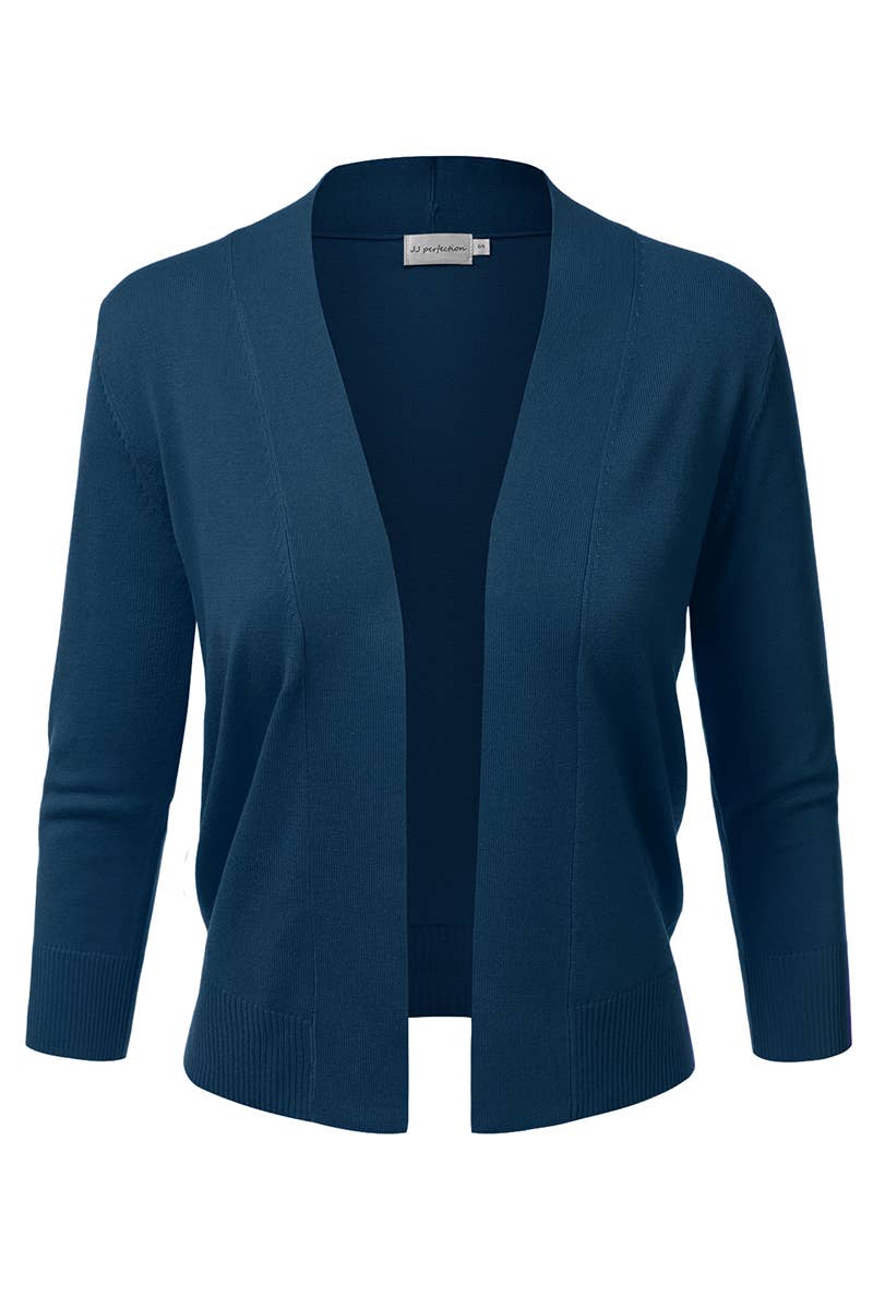 AWOCAS074_Basic 3/4 Sleeve Open Front Cropped Cardigan
