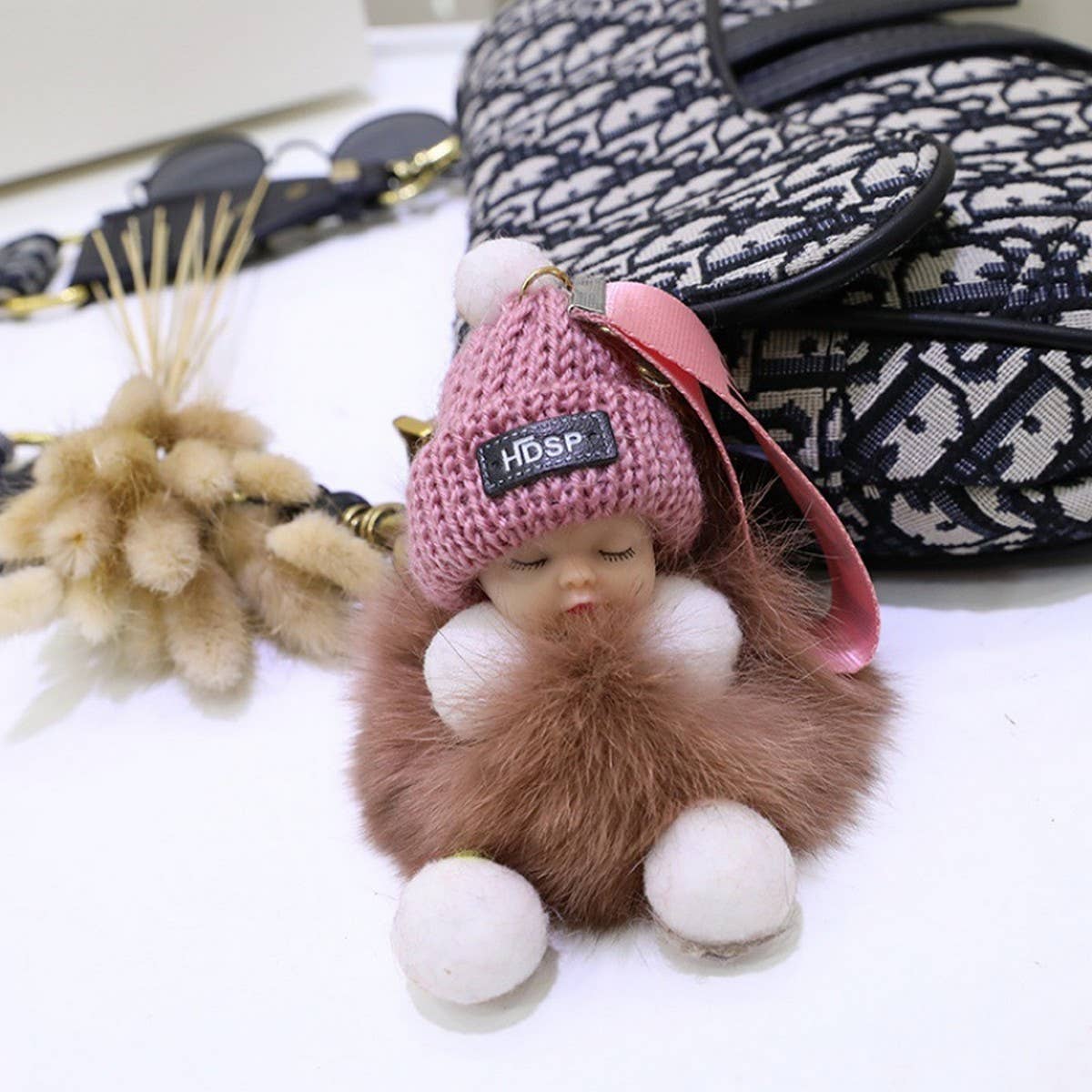 FURRY BALL PENDANT SLEEPING DOLL PENDANT KEYCHAIN