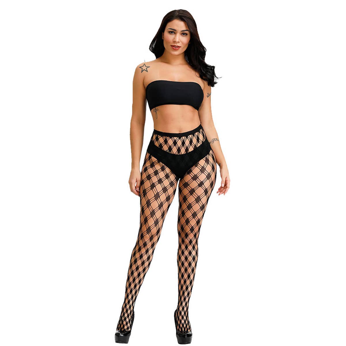WOMEN PATTERNED FISHNETS TIGHTS BLACK PANTYHOSE STO