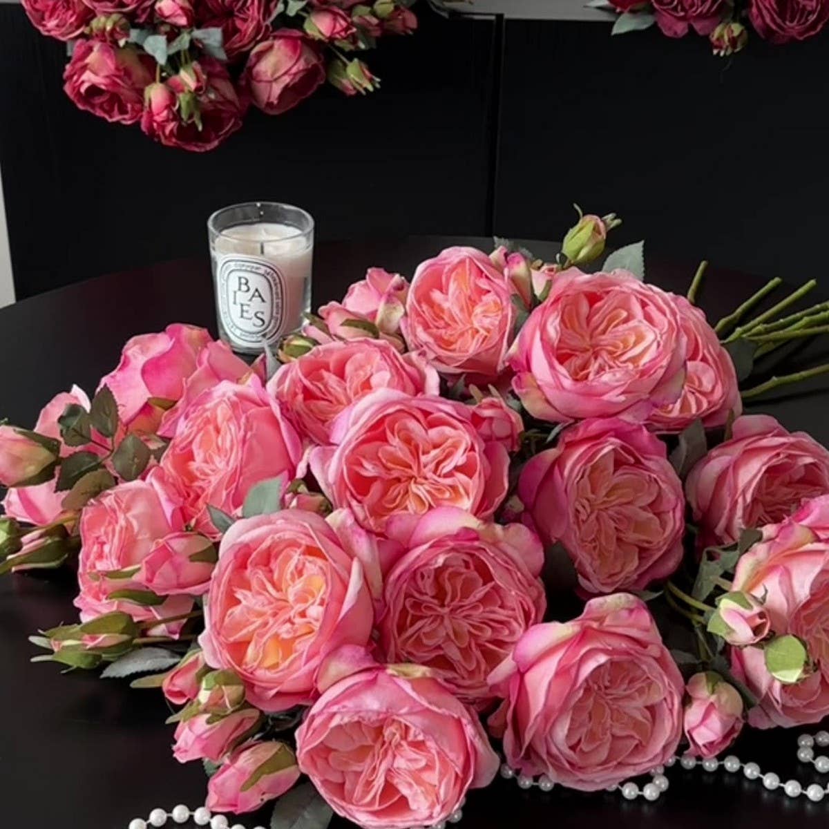 Multi-Head Burnt Edge Austin Rose Faux Bouquet