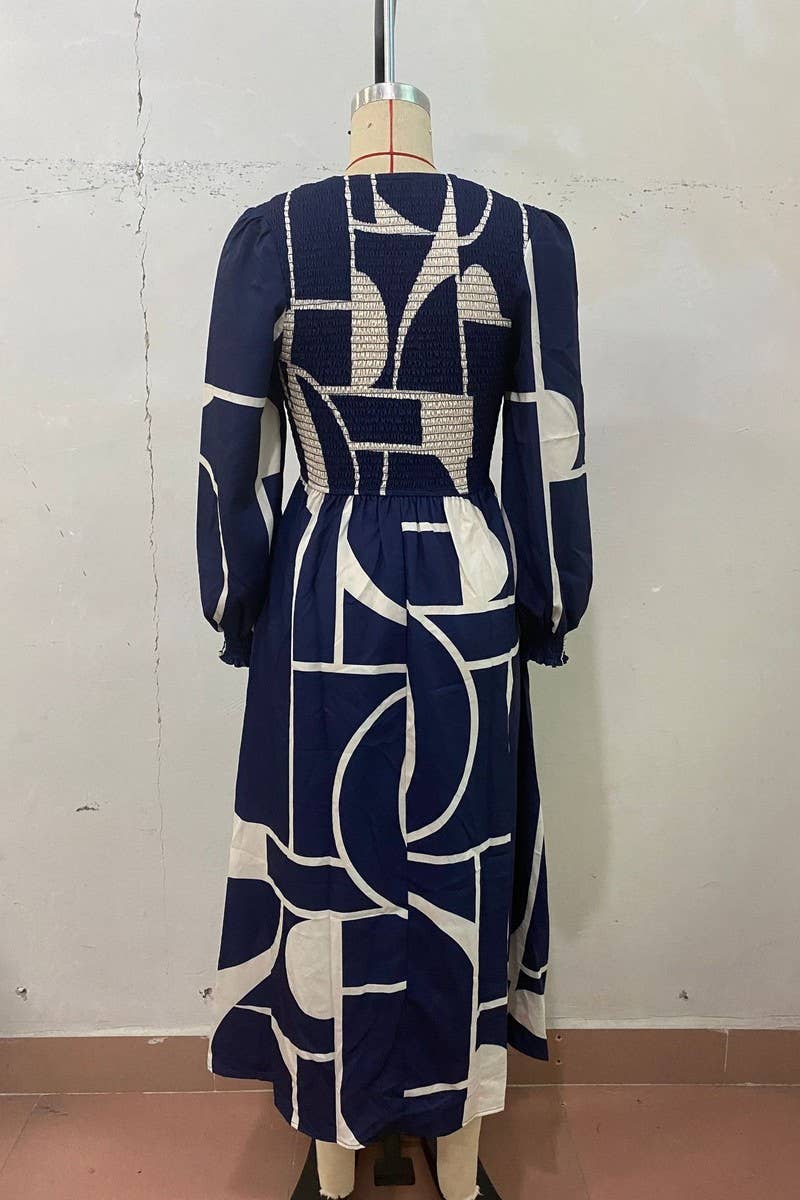 CWDMD4524_SPRING AND AUTUMN LONG SLEEVE PRINTED DRESS