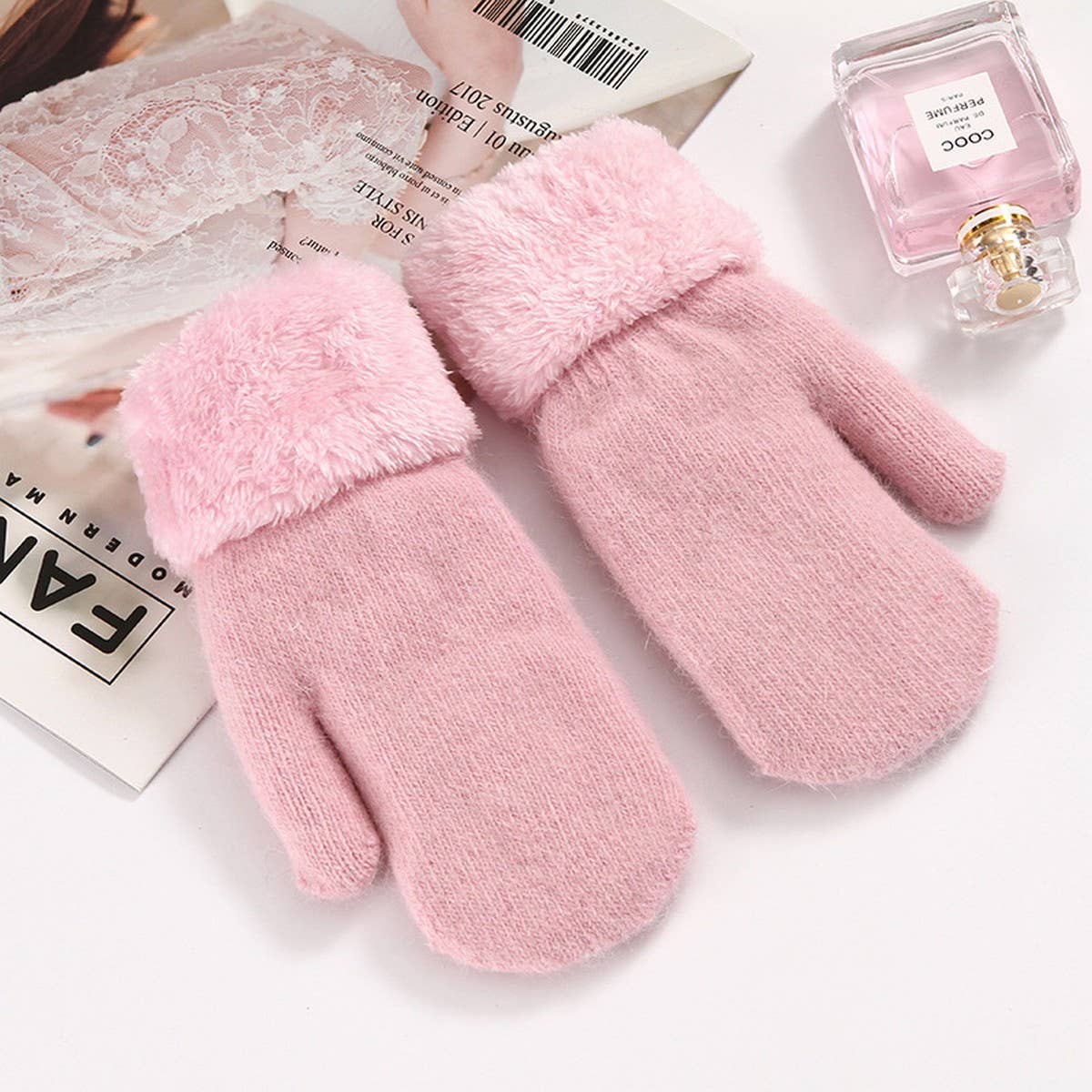 Cute Bunny Fur Mittens ? Warm Double Fleece_CWAG0250