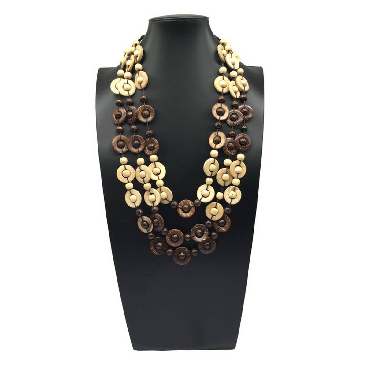 HAND WOVEN COCONUT SHELL WOOD ROUND BEAD NECKLACE