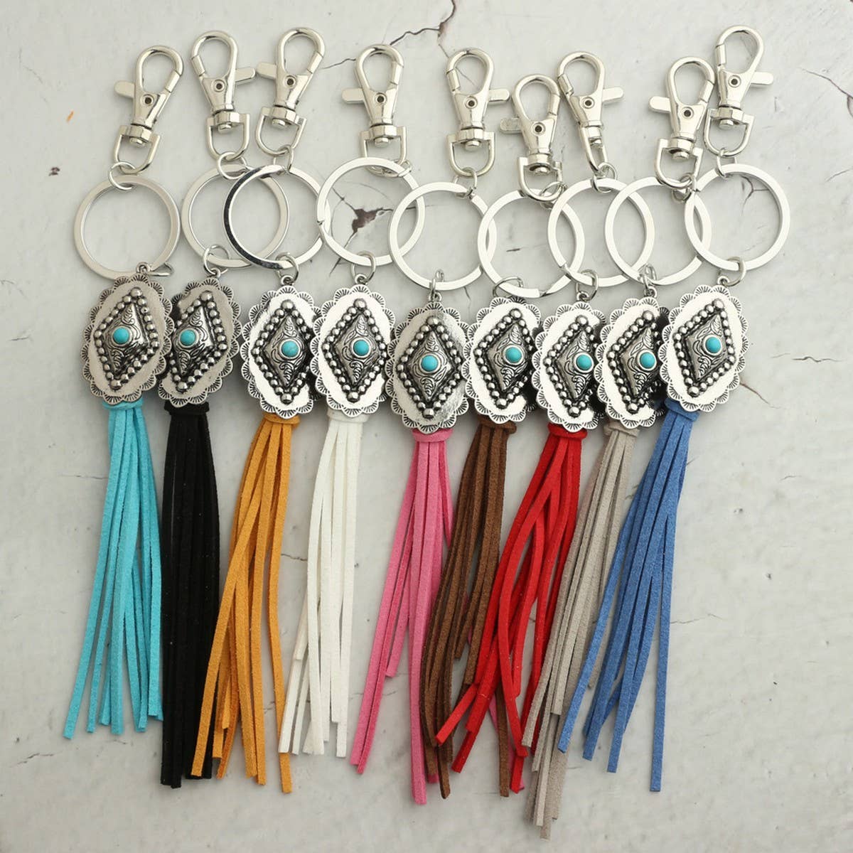 Boho DiamondKeychain withTassel and TurquoiseCharm_CWAB5082