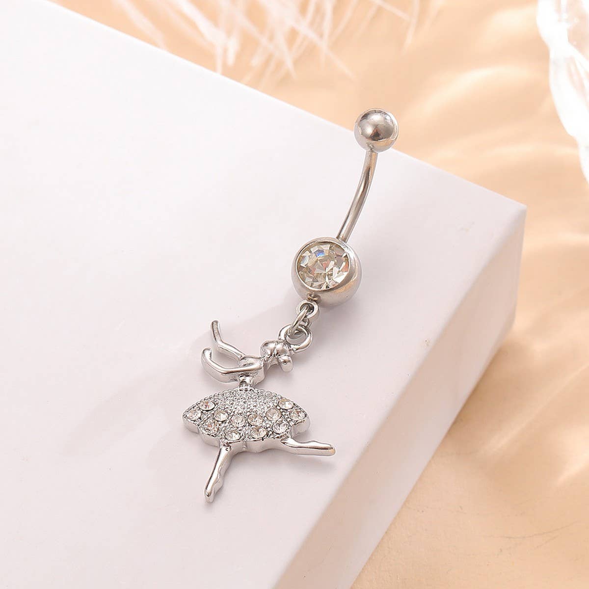 Hot Sale Stainless Steel Ballet Girl CZ Navel Ring