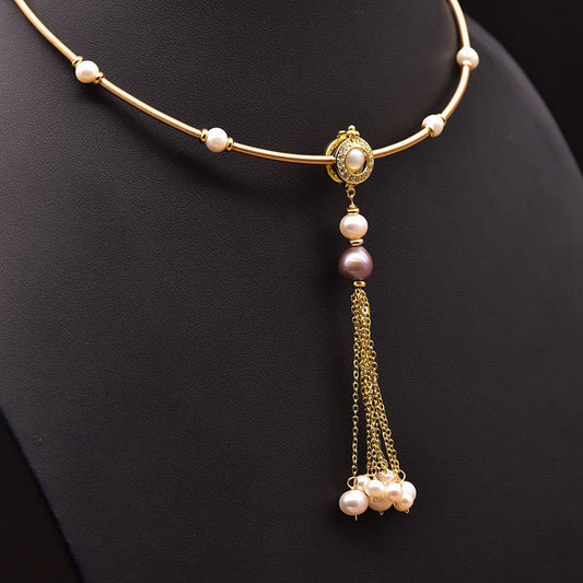 WOMEN'S VINTAGE TASSEL NATURAL PEARL NECKLACE