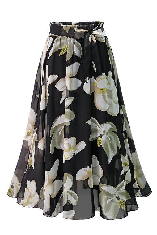 Floral large swing A-line chiffon long skirt