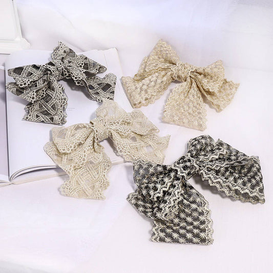 PALACE STYLE HAIR BOW EMBROIDERY HAIRPINS_CWAHA1186