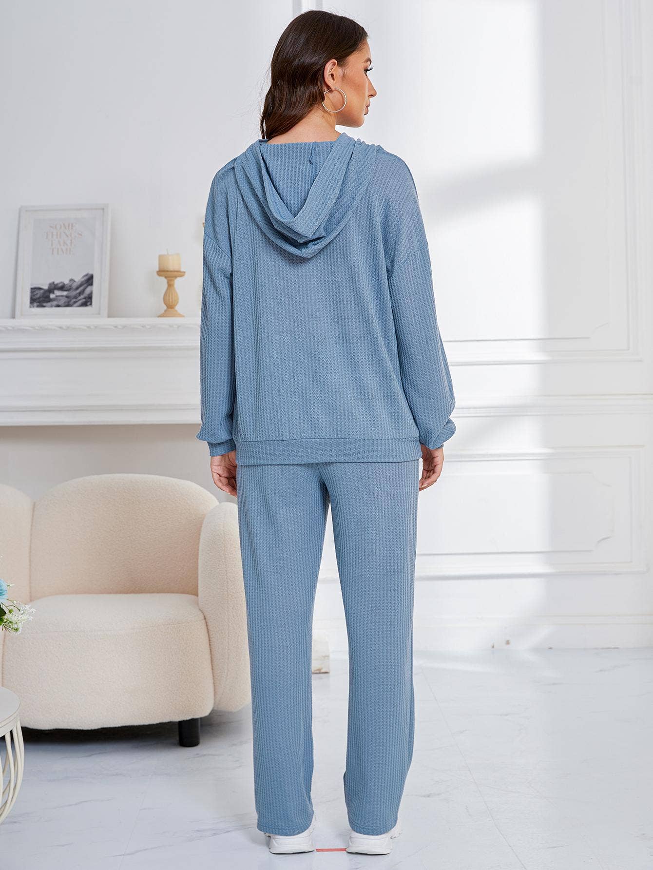 WAFFLE TWO-PIECE LOUNGEWEAR WITH LONG SLEEVES