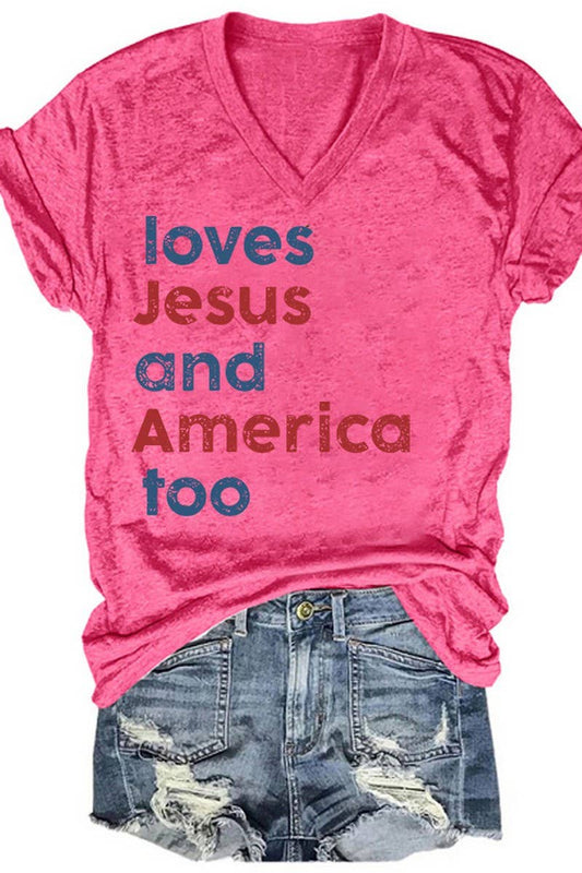 Cwtts1053_Letter Loves Printed V Neck Casual T Shirt