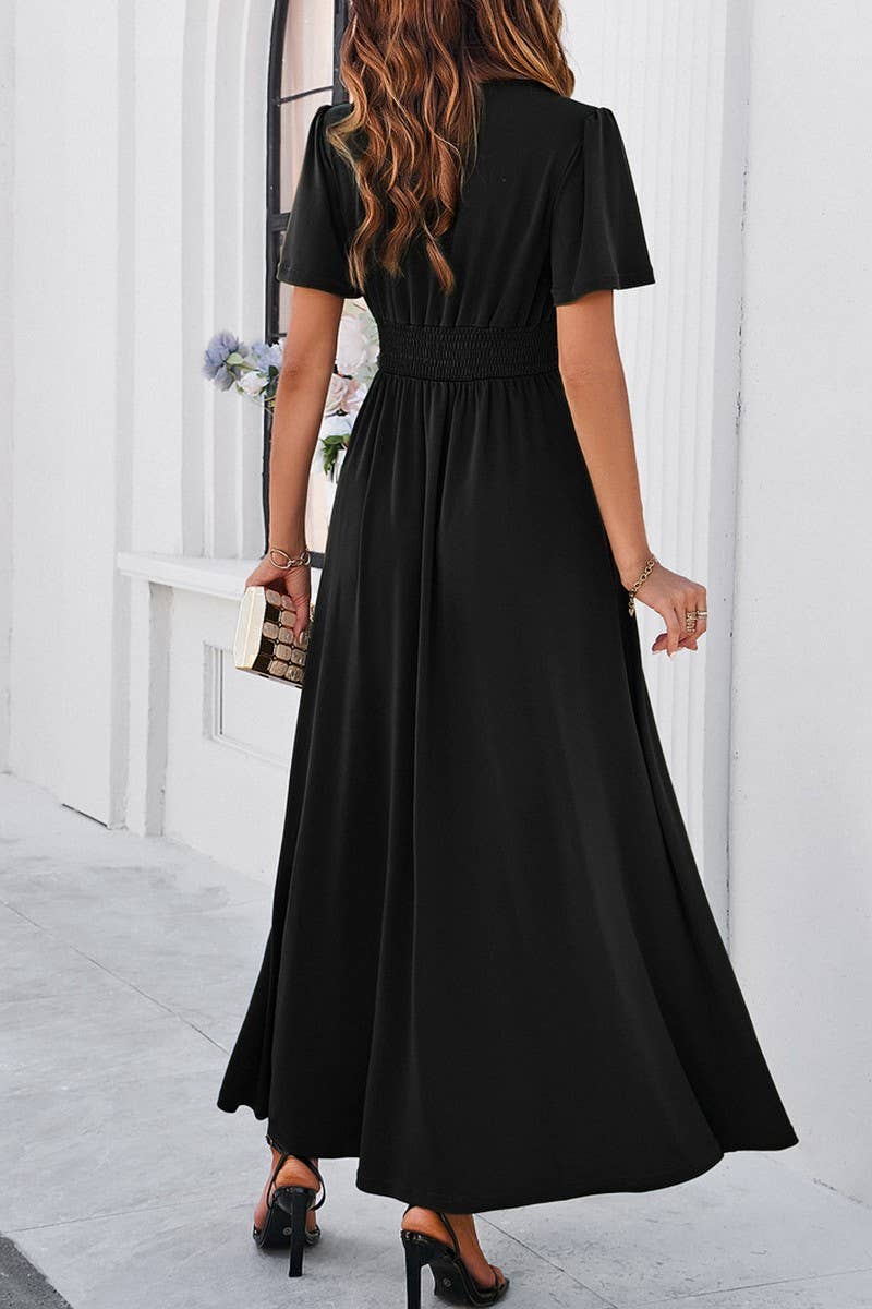 PURE COLOR TEMPERAMENT SLIM V NECK DRESS_CWDMD1296