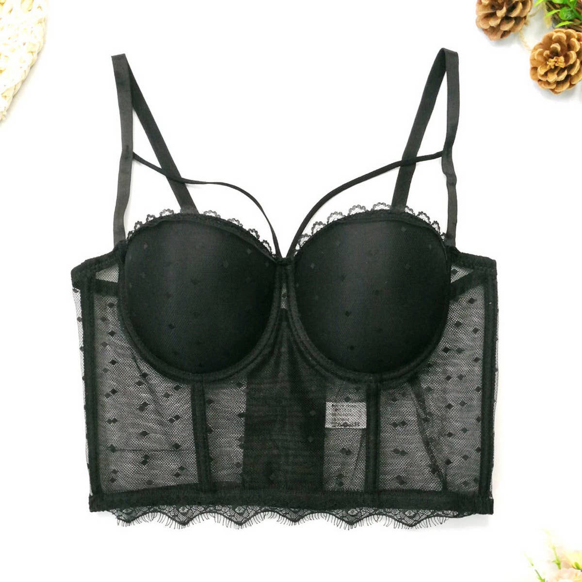 WOMEN'S THIN LACE MESH HERRINGBONE BRA