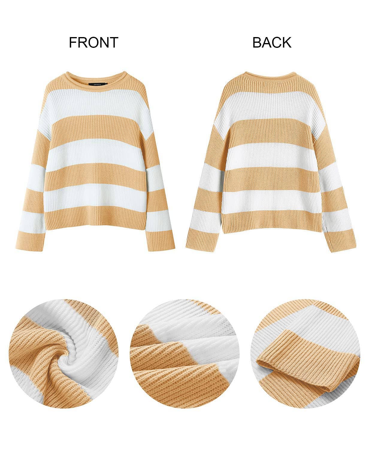 Temperament crew-neck long sleeve color striped sweater