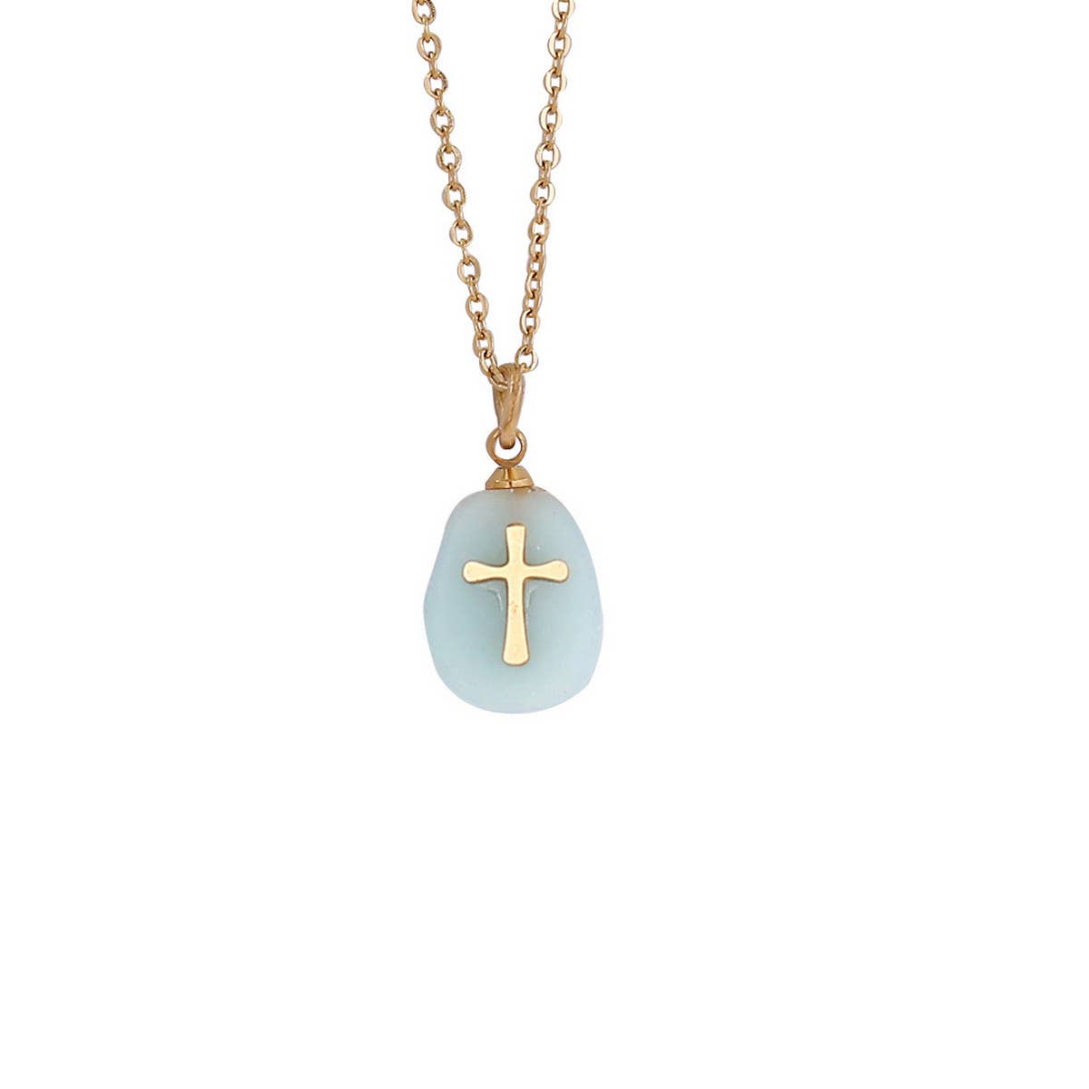 WOMEN NATURAL STONE CROSS NECKLACE