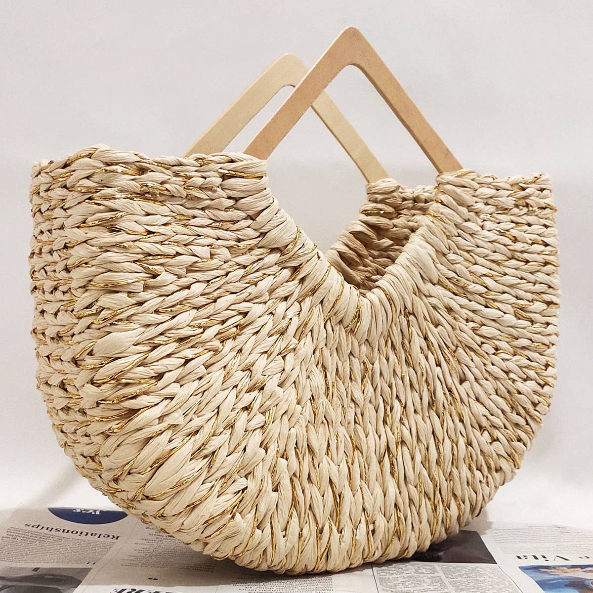 WOMEN CASUAL MOON BAG WOVEN TOTE BAG_CWAB0830