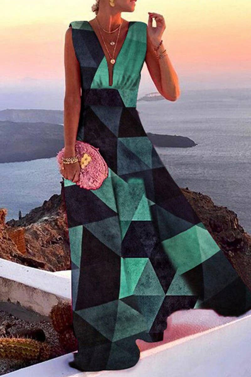 CWDMD5428_ELEGANT FLORAL DEEP-V FRENCH STYLE MIDI DRESS