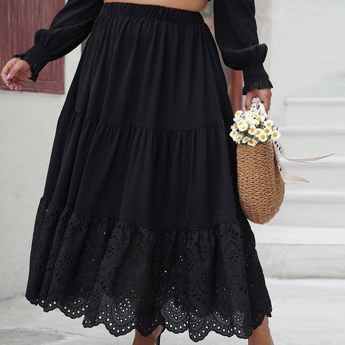 SOLID COLOR FASHION PLUS-SIZE HOLLOW OUT SKIRT